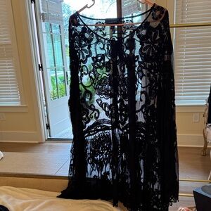 Lane Bryant Black Lace Sheer Button Front Kimono